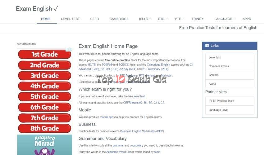 Website học Tiếng Anh - Exam English